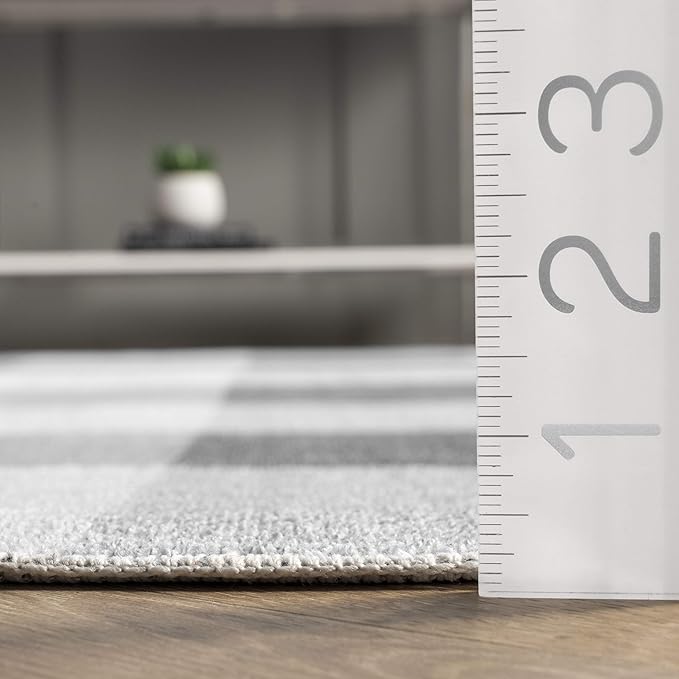 nuLOOM Lucy Machine Washable Farmhouse Buffalo Plaid Runner Rug, 2' 6" x 8', Grey, Rectangular, 0.1" Thick - LeafyLoom