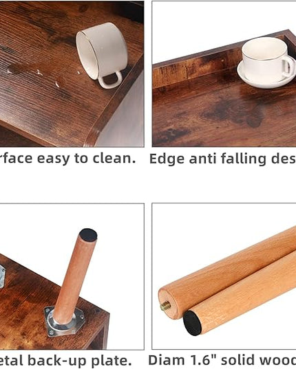 LUCKNOCK NightStand with Fabric Drawer, Bedside Table with Solid Wood Legs, Minimalist and Practical End Side Table with Open Storage Shelf for Bedroom, Rustic Brown. - LeafyLoom