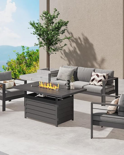 Wisteria Lane Aluminum Patio Furniture Set, 4 Pcs Metal Outdoor Furniture Set with CSA Certified 54in Propane Gas Fire Pit Table, Patio Conversation Set with 5in Olefin Cover Cushions, Dark Grey - LeafyLoom