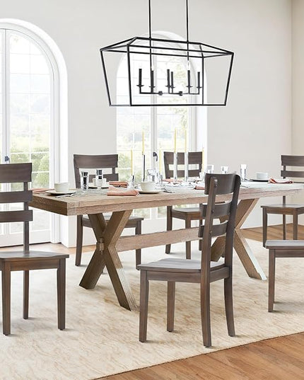 COLAMY Wooden Dining Chairs Set of 4, Ladder High Back Kitchen Side Chair, Farmhouse Armless Dining Room Chairs with Adjustable Foot Pegs, Light Brown - LeafyLoom