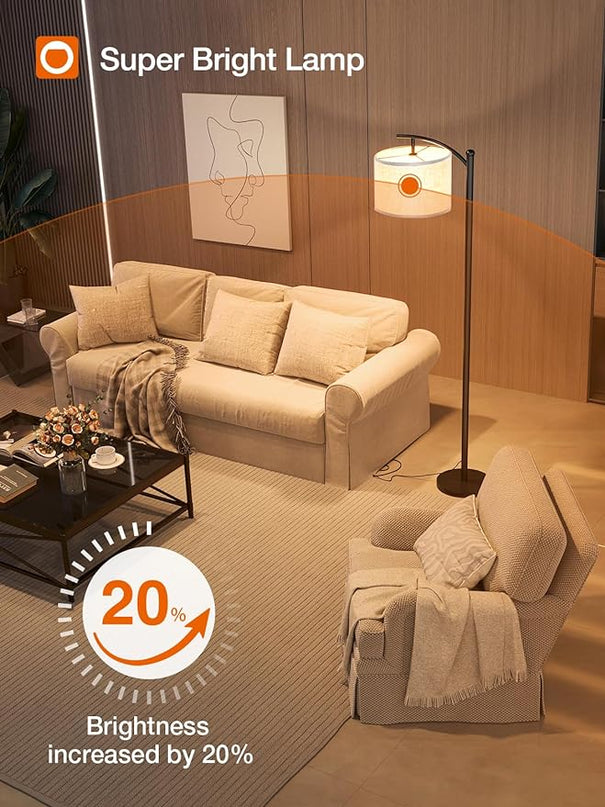 addlon Floor Lamp for Living Room with 3 Color Temperatures, Standing lamp with Linen lampshade for Bedroom, Office, Lamps with 9W LED Bulb Included - Black with Beige Lampshade - LeafyLoom