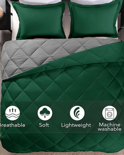 downluxe Queen Comforter Set - Dark Green and Grey Queen Comforter, Soft Bedding Sets for All Seasons -3 Pieces - 1 Comforter (88"x92") and 2 Pillow Shams(20"x26") - LeafyLoom