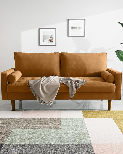 Velvet Furniture for Small Spaces, Mid-Century Modern Loveseats for Living Room, Love Seat Couch Sofas, 70 Inches, Ginger - LeafyLoom