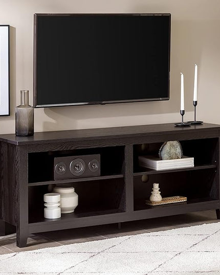 Walker Edison Wren Classic TV Console Entertainment Media Stand with Storage for Televisions up to 65 Inches, 58 Inch, Black - LeafyLoom