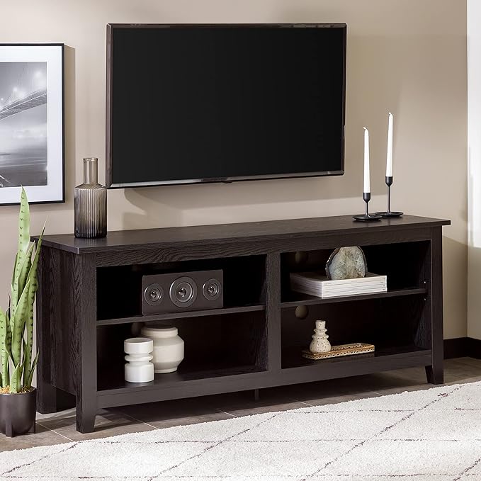 Walker Edison Wren Classic TV Console Entertainment Media Stand with Storage for Televisions up to 65 Inches, 58 Inch, Black - LeafyLoom