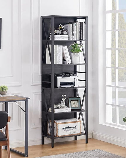 HOMISSUE Bookshelf, 6-Tier Bookshelf, Rustic Wood Metal Bookshelves and Bookcases, Freestanding Open Book Shelf, Industrial Tall Bookcase for Home Office, Living Room and Bedroom, Vintage Grey - LeafyLoom