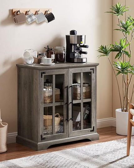 Okvnbjk Coffee Bar Storage Cabinet, Small Farmhouse Sideboard Buffet Cabinet with Doors & Shelves for Kitchen, Accent Credenza Cabinet for Living/Dining Room, Bedroom, Grey Wash - LeafyLoom