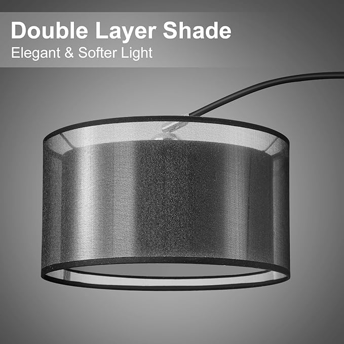 73" H Arc Floor Lamp with Remote Control, E26 40Watts LED Bulb, Stepless Color Temperature & Brightness Control, 30/60Mins Timer Function, Adjustable Height & Width for Living Room(Black) - LeafyLoom