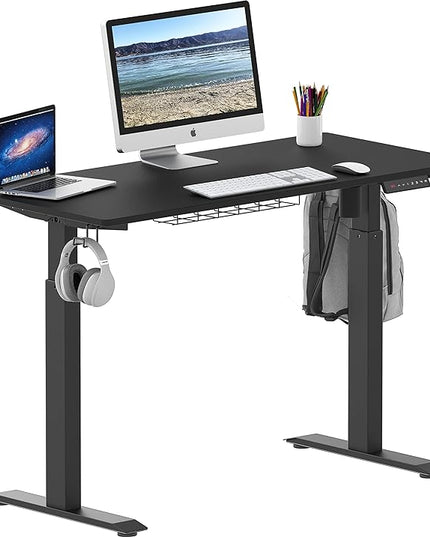 SHW Memory Preset Electric Height Adjustable Standing Desk, 48 x 24 Inches, Black - LeafyLoom