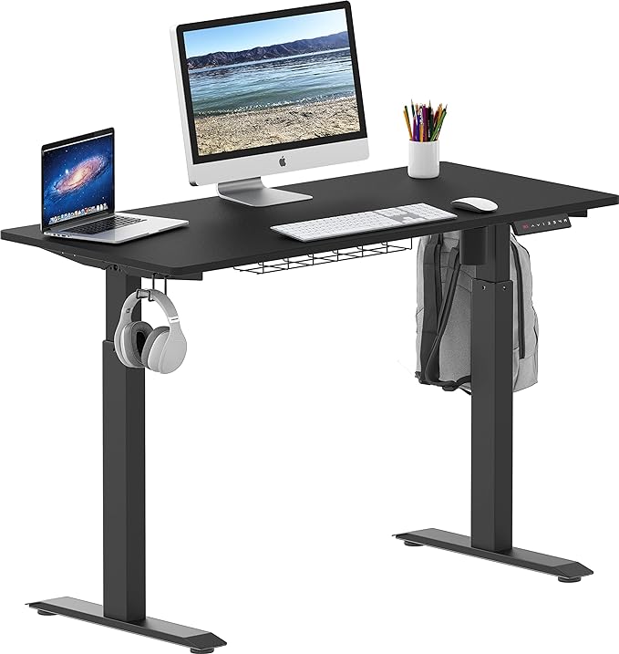 SHW Memory Preset Electric Height Adjustable Standing Desk, 48 x 24 Inches, Black - LeafyLoom