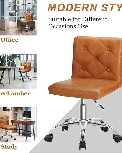VECELO PU Leather Mid-Back Armless Desk Chair Adjustable Height 360° Rolling Swivel for Home Office Work, Brown - LeafyLoom