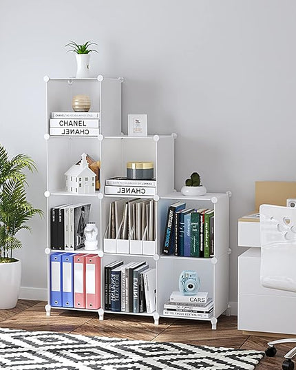 FUNLAX Cube Storage Shelf, 9 Storage Cubes Closet Organizers and Storage Portable Cube Storage Organizer Plastic Bookshelf Bookcase for Study Room, Bedroom, Office, White - LeafyLoom