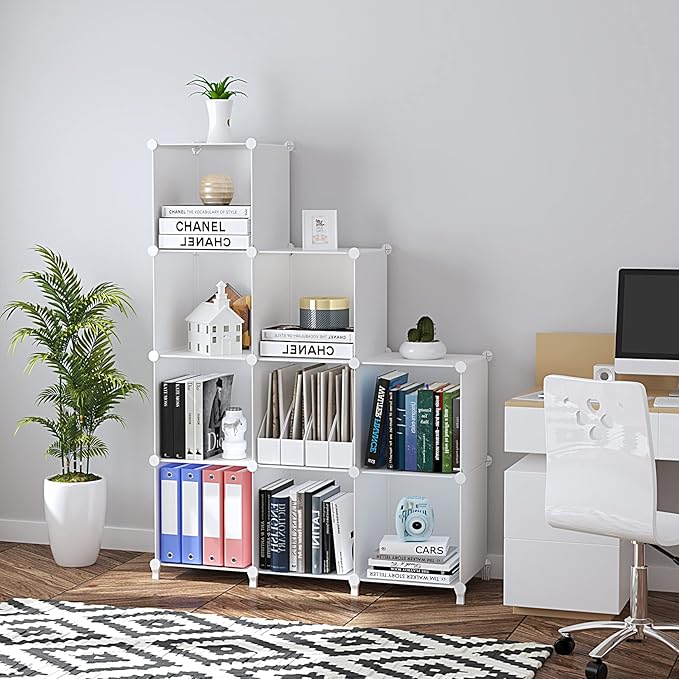 FUNLAX Cube Storage Shelf, 9 Storage Cubes Closet Organizers and Storage Portable Cube Storage Organizer Plastic Bookshelf Bookcase for Study Room, Bedroom, Office, White - LeafyLoom