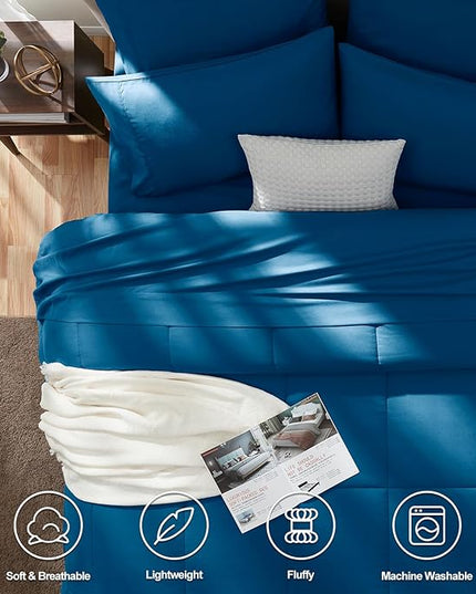 CozyLux Queen Size Comforter Set - 7 Pieces Bed in a Bag Set Teal, Bedding Sets Queen with All Season Quilted Comforter, Flat Sheet, Fitted Sheet, Pillowcases, Teal, Queen - LeafyLoom