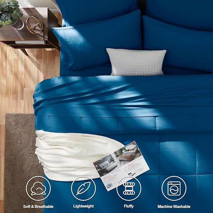CozyLux Queen Size Comforter Set - 7 Pieces Bed in a Bag Set Teal, Bedding Sets Queen with All Season Quilted Comforter, Flat Sheet, Fitted Sheet, Pillowcases, Teal, Queen - LeafyLoom
