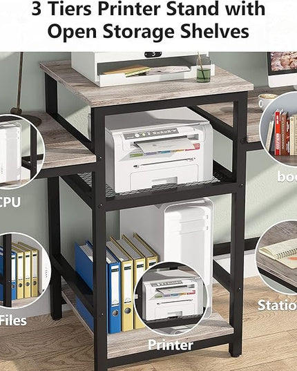 Tribesigns Extra Long Two Person Desk with Storage Shelves, 96.9 inch Double Computer Desks with Printer Shelf for 2 People, Rustic Writing Desk Workstation for Home Office - LeafyLoom