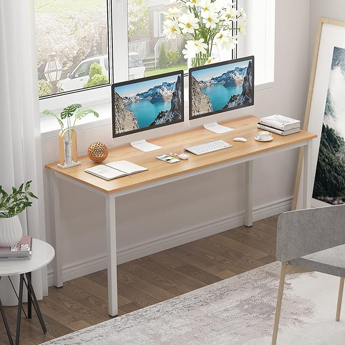 SogesGame Computer Desk, 63 inches Office Desk Computer Table Study Writing Desk Workstation for Home Office, Dining Table Teak White - LeafyLoom