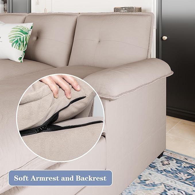 Shintenchi 110" Modular Sectional Couches for Living Room, U-Shaped Sofa Couch with Double Chaise, 4 Seat Sofa Sets with Thick Cushion & Soft Backrest, Beige - LeafyLoom