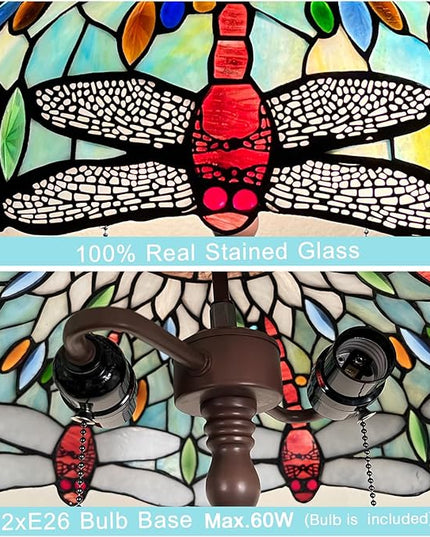 Capulina Tiffany Floor Lamp Fine Sky Dragonfly Style Stained Glass Standing Light Industrial Dark Bronze Pole for Living Room Bedroom Home Office - LeafyLoom