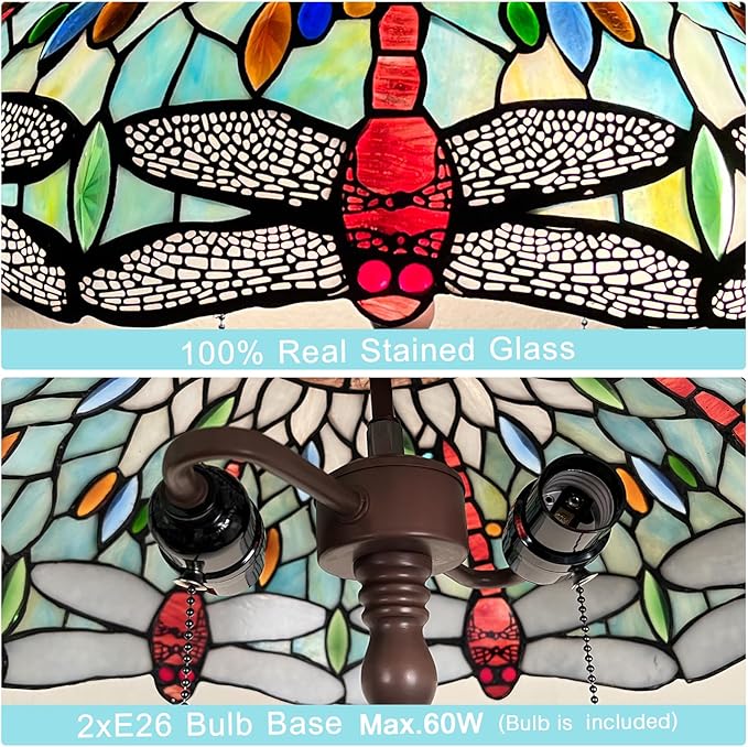 Capulina Tiffany Floor Lamp Fine Sky Dragonfly Style Stained Glass Standing Light Industrial Dark Bronze Pole for Living Room Bedroom Home Office - LeafyLoom