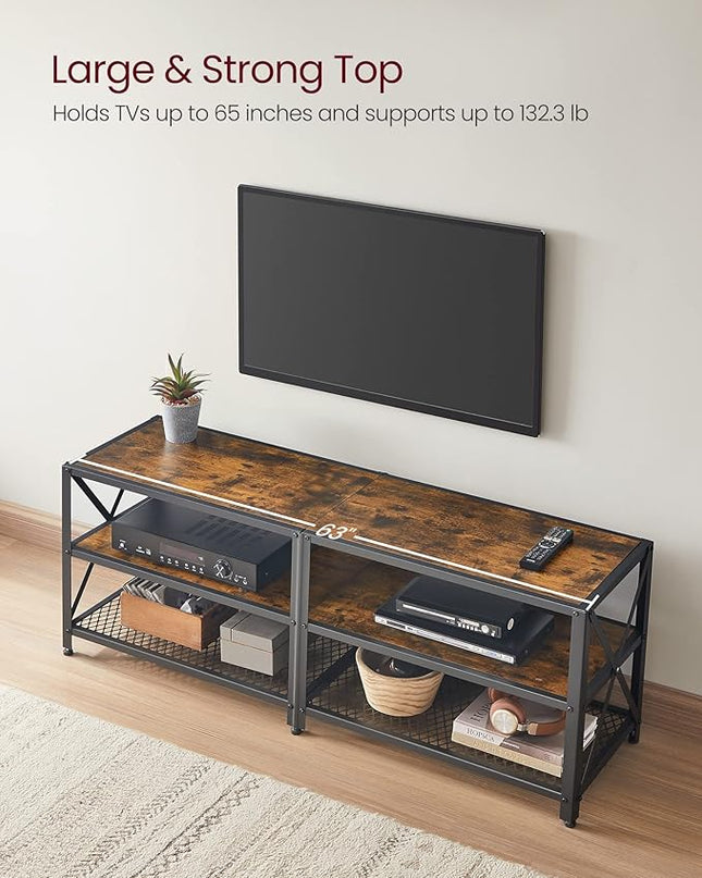 VASAGLE TV Stand, TV Console for TVs Up to 65 Inches, TV Table, 55.1 Inches Width, TV Cabinet with Storage Shelves, Steel Frame, for Living Room, Bedroom, Rustic Brown and Black ULTV094B01 - LeafyLoom