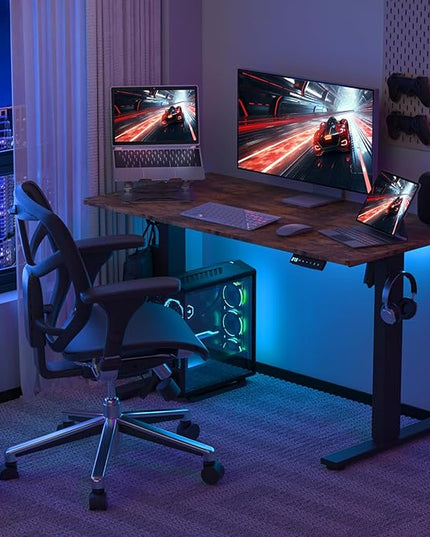 48 * 24 Inches Electric Standing Desk, Adjustable Height Sit Stand Up Desk with 3 Memory Presets, Motorized Home Office Computer Gaming Workstation Desk, Rustic Brown - LeafyLoom