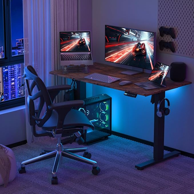 55 * 24 Inches Electric Standing Desk, Adjustable Height Sit Stand Up Desk with 3 Memory Presets, Motorized Home Office Computer Gaming Workstation Desk, Rustic Brown - LeafyLoom