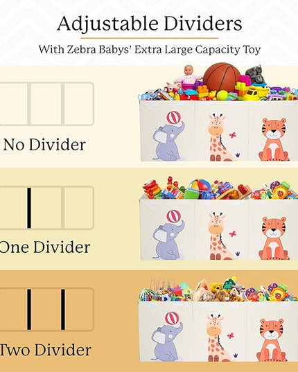 Zebra Baby Toy Chest For Boys & Girls - Stylish & Versatile Plush Animal Holder & Kids Toy Organizer Makes Playroom Organization Easy - - LeafyLoom