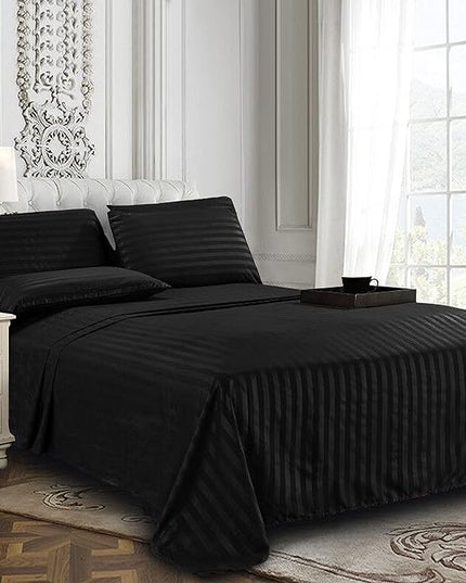 Elegant Comfort Softest and Coziest 4-Piece Sheet Set - 1500 Premium Hotel Quality Microfiber - Luxurious Wrinkle Resistant 4-Piece Damask Stripe Bed Sheet Set, Twin XL, Black - LeafyLoom