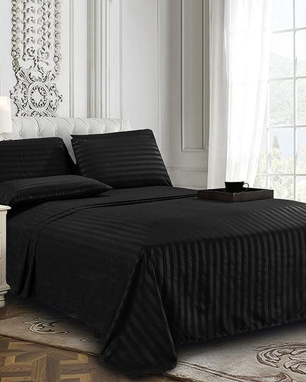 Elegant Comfort Best, Softest, Coziest 6-Piece Sheet Sets! - 1500 Premier Hotel Quality Luxurious Wrinkle Resistant 6-Piece DAMASK STRIPE Bed Sheet Set, King Black - LeafyLoom