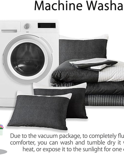 Andency Twin Comforter Set Black, 2 Pieces Black White and Gray Patchwork Striped Comforter(66x90 Inch), Soft Microfiber Down Alternative Twin Comforter Bedding Sets with Corner Loops - LeafyLoom