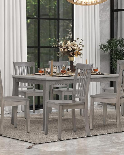 COLAMY Wooden Dining Chairs Set of 6, Spindle High Back Windsor Kitchen Side Chair, Farmhouse Dining Chairs for Kitchen and Dining Room, Light Grey - LeafyLoom