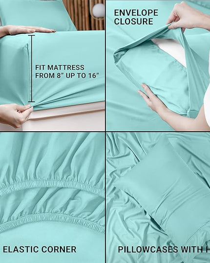 Utopia Bedding Twin Bed Sheets Set - 3 Piece Bedding - Brushed Microfiber - Shrinkage and Fade Resistant - Easy Care (Twin, Spa Blue) - LeafyLoom