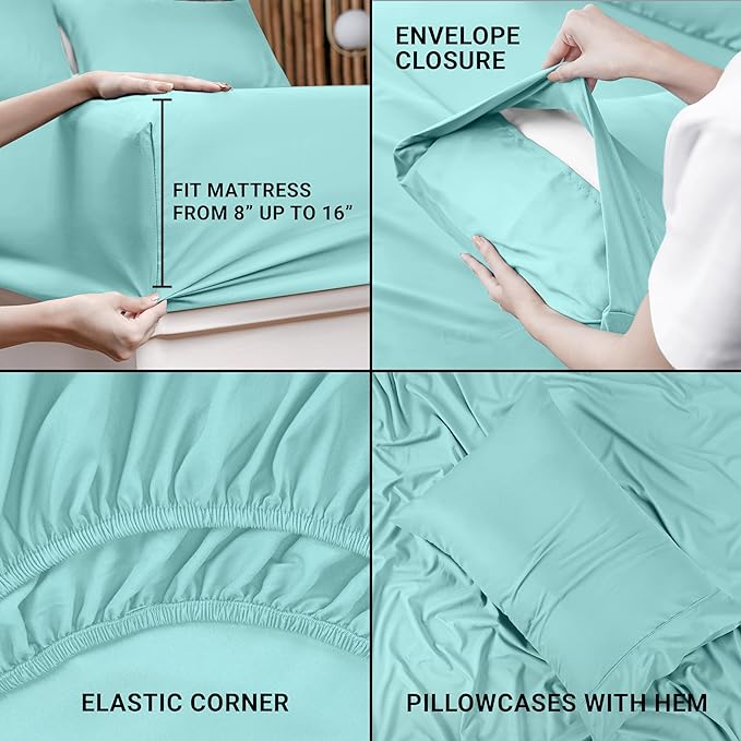 Utopia Bedding Twin Bed Sheets Set - 3 Piece Bedding - Brushed Microfiber - Shrinkage and Fade Resistant - Easy Care (Twin, Spa Blue) - LeafyLoom