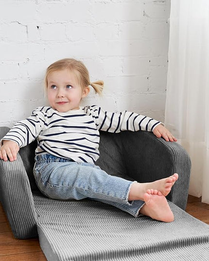 ZICOTO Comfy Kids Chair for Toddler - Stylish 2 in 1 Lounger Made of Memory Foam Easily Unfolds Into a Soft Baby Couch to Nap On - Modern Fold Out Sofa for The Little Ones - LeafyLoom
