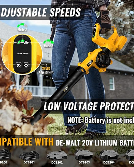 Leaf Blower, Cordless Leaf Blower for De-Walt 20V Battery, 3 Speed Modes Up to 200MPH, 270° Rotatable Electric Leaf Blower with 4 Blowing Nozzles for Lawn Care and Yard(Battery Not Included) - LeafyLoom