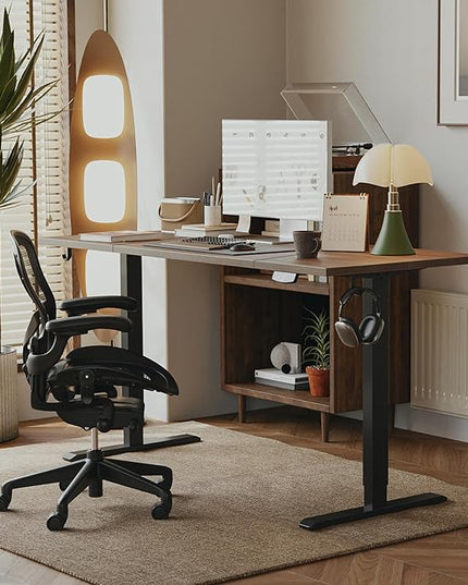 Electric Standing Desk, Large 63 x 24 Inches Height Adjustable Desk, Sit Stand up Desk for Work Office Home, Dark Walnut - LeafyLoom