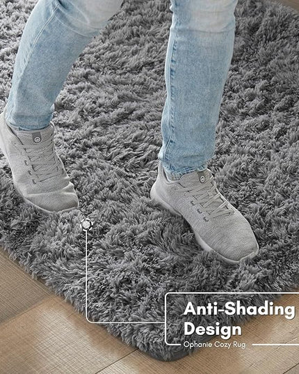 Ophanie Machine Washable Upgrade 4x6 Rugs for Bedroom, Grey, Fluffy Shaggy Soft Area Rug, Gray Non-Slip Indoor Floor Carpet for Living Room, Kids Baby Boys Teen Dorm Home Decor Aesthetic, Nursery, Rug - LeafyLoom