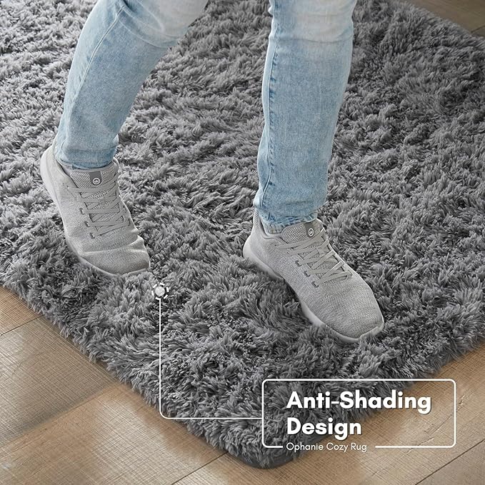 Ophanie Machine Washable Upgrade 4x6 Rugs for Bedroom, Grey, Fluffy Shaggy Soft Area Rug, Gray Non-Slip Indoor Floor Carpet for Living Room, Kids Baby Boys Teen Dorm Home Decor Aesthetic, Nursery, Rug - LeafyLoom