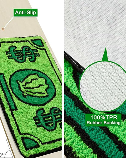 RoomTalks Cute Green Runner Rugs for Bedroom Bathroom 2'x4.3' Extra Long Bath Mat Non Slip Washable, Boho Coastal MR Krabs Money Cartoon Funny Cool Throw Runner Rugs Soft Shag Accent Bedside Floor Rug - LeafyLoom