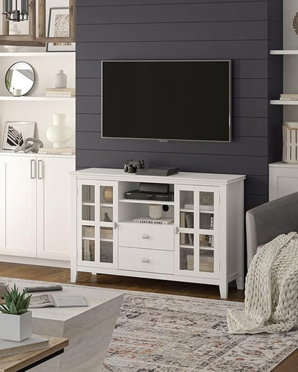 SIMPLIHOME Artisan SOLID WOOD 53 Inch Wide Contemporary TV Media Stand in White for TVs up to 60 Inches, For the Living Room and Entertainment Center - LeafyLoom