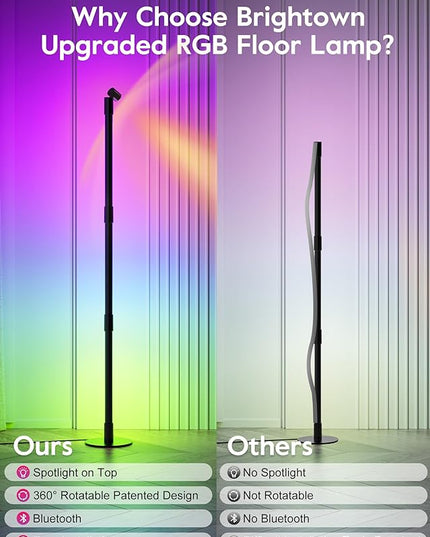 Brightown LED Floor Lamp, Smart RGB Corner Lamp with App and Remote Control, 16 Million Colors, Music Sync, Timer Setting, 360° Rotatable Tube - Ideal for Bedroom, Living Room, Home Office, 2 Pack - LeafyLoom