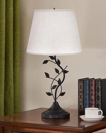 Kakanuo USB Table Lamp Bedside Lamp with USB C Charging Ports, White Traditional Nightstand Lamp Desk Lamp Large Retro Table Lamp for Bedroom and Living Room - LeafyLoom
