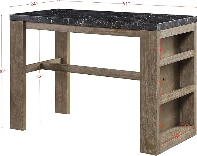 NicBex Dining Table Contemporary Kitchen Table with 2 Shelf Farmhouse Rustic Counter Heigh Table in Marble & Oak Finish with Storage Rectangular Dining Table, Easy Assembly, Oak - LeafyLoom
