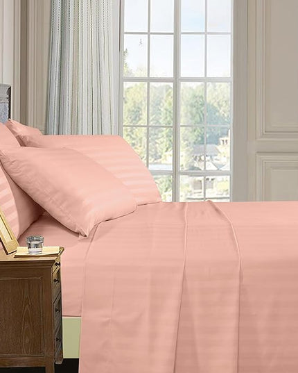 Elegant Comfort Softest and Coziest 6-Piece Sheet Set - 1500 Premium Hotel Quality Microfiber - Deep Pocket, Wrinkle Resistant 6-Piece Damask Stripe Bed Sheet Set, Queen, Dusty Rose - LeafyLoom