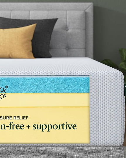 ZINUS 12 Inch Green Tea Cooling Gel Memory Foam Mattress, Queen, Fiberglass Free, Cooling Gel Foam, Pressure Relieving, CertiPUR-US Certified, Mattress in A Box, White - LeafyLoom
