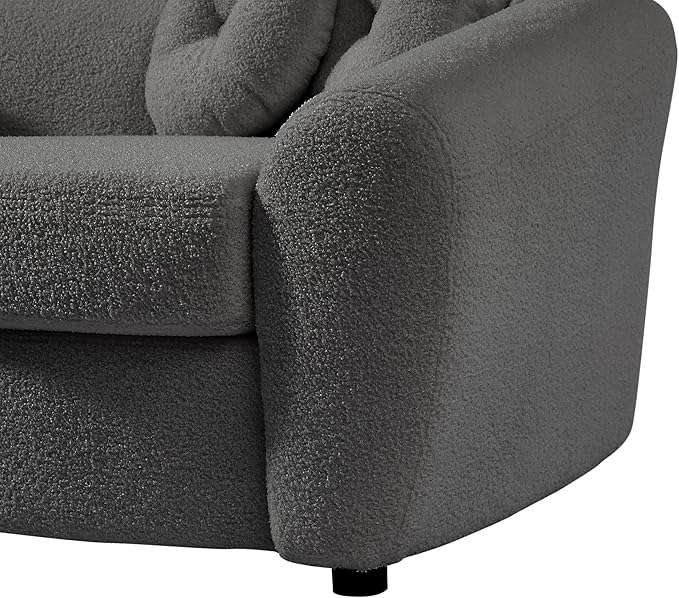 Modern Cloud Curved Sofa Comfy Boucle Couch, Luxury 3 Teddy Fabric Upholstered Leisure Deap Seat Sectional Sofá with 5 Decorative Throw Pillows for Living Room, Gray 87.7" w - LeafyLoom