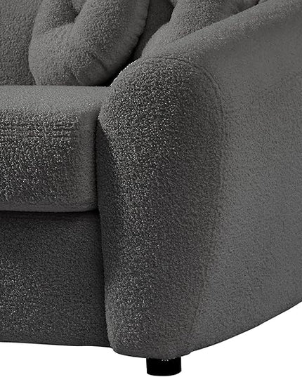 Seater Sofa&Couch Modern Cloud Curved Sofa Comfy Boucle Couch, Luxury 3 Teddy Fabric Upholstered Leisure Deap Seat Sectional Sofá with 5 Decorative Throw Pillows for Living Room, 87.7", Grey-338 - LeafyLoom