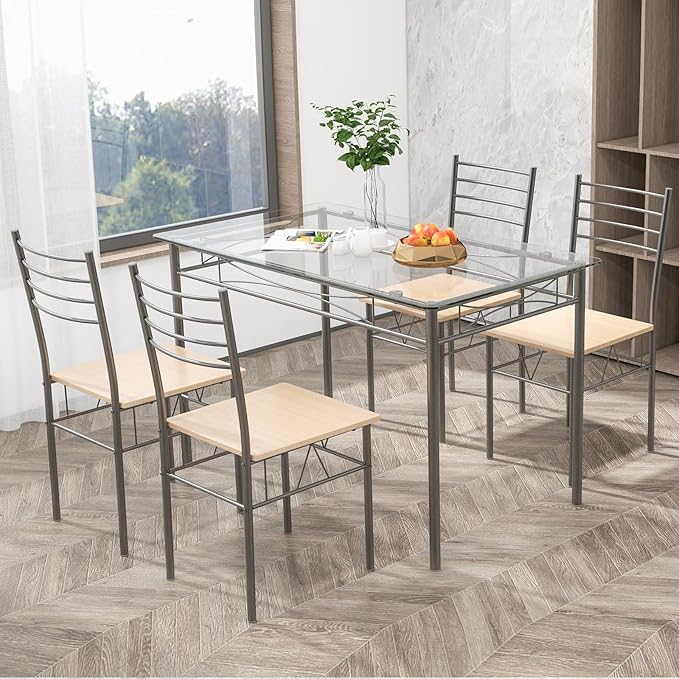 Tangkula Dining Table Set, Beige - LeafyLoom