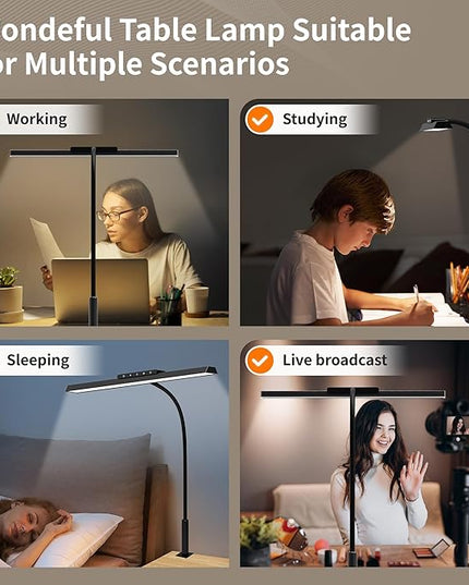 Desk Lamp, 3 Colors Stepless Dimming LED Desk Lamps for Home Office Adjustable Memory Desk Light with Clamp Touch Control Office Lamp Eye Caring Computer Light for Working Sewing(Black) - LeafyLoom